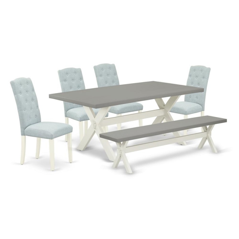 6-Piece Dining Table Set with 4 Parson Chairs and Bench