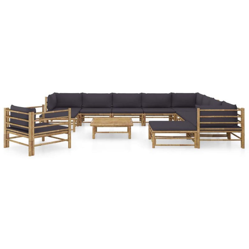 Vidaxl 12 Piece Garden Lounge Set With Dark Gray Cushions Bamboo 8226