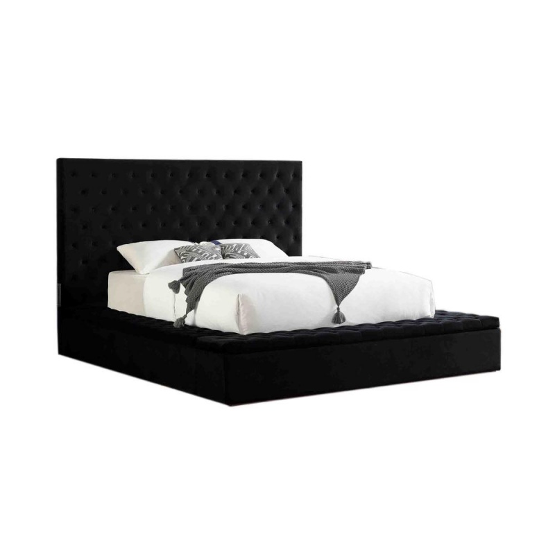 Cierra Tufted Velvet Platform Bed With Storage, King, Black