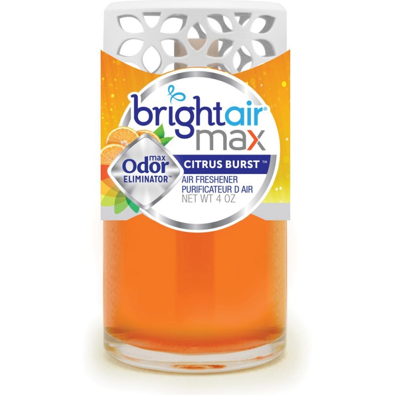 Bright Air Max Odor Eliminator Air Freshener - Gel - 4 Fl Oz (0.1 Quart) - Citrus Burst - 6 / Carton - Phthalate-Free, Bht Free, Paraben-Free, Formaldehyde-Free, Npe-Free, Triclosan-Free