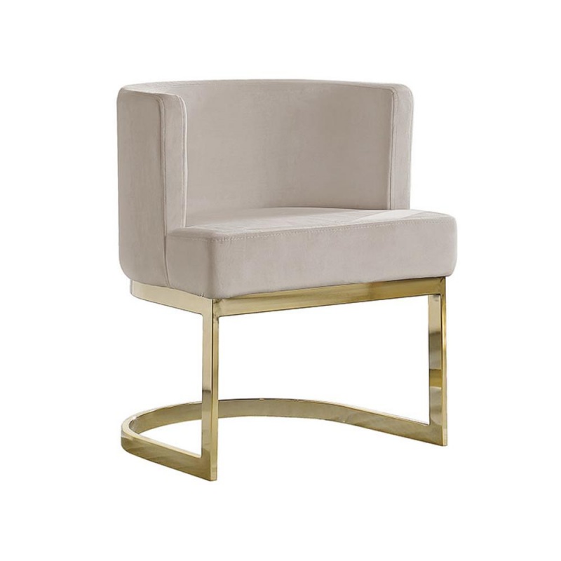 Beige Velvet Side Chair With Gold, Chrome Base - Single
