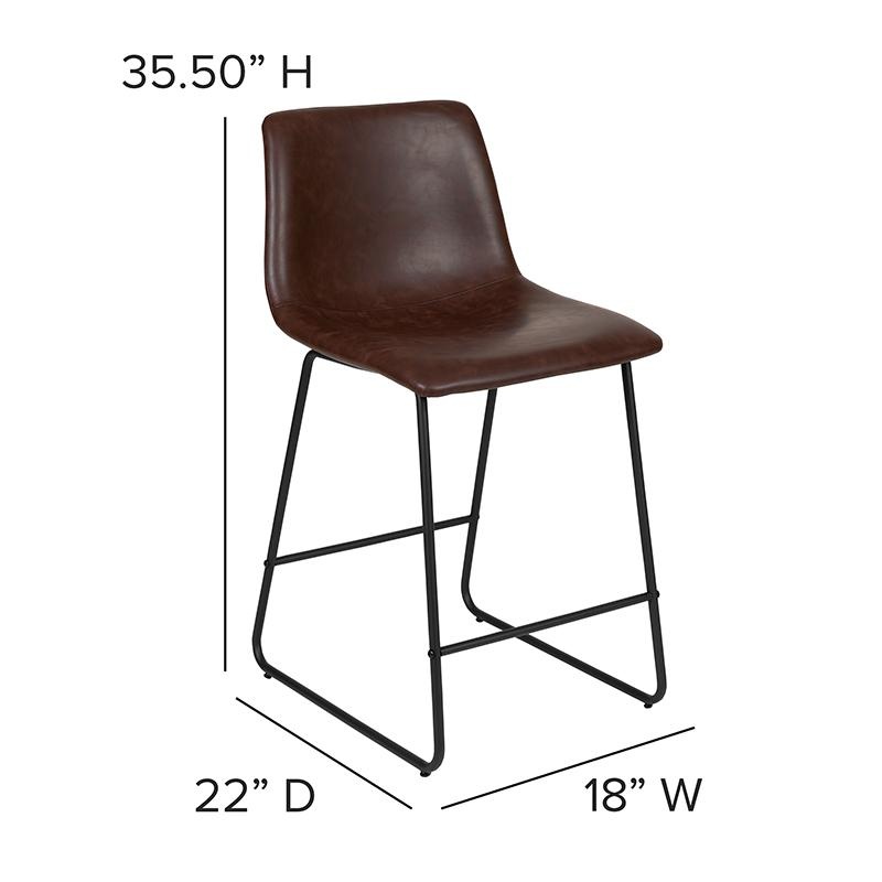 24 Inch Leathersoft Counter Height Barstools In Dark Brown, Set Of 2