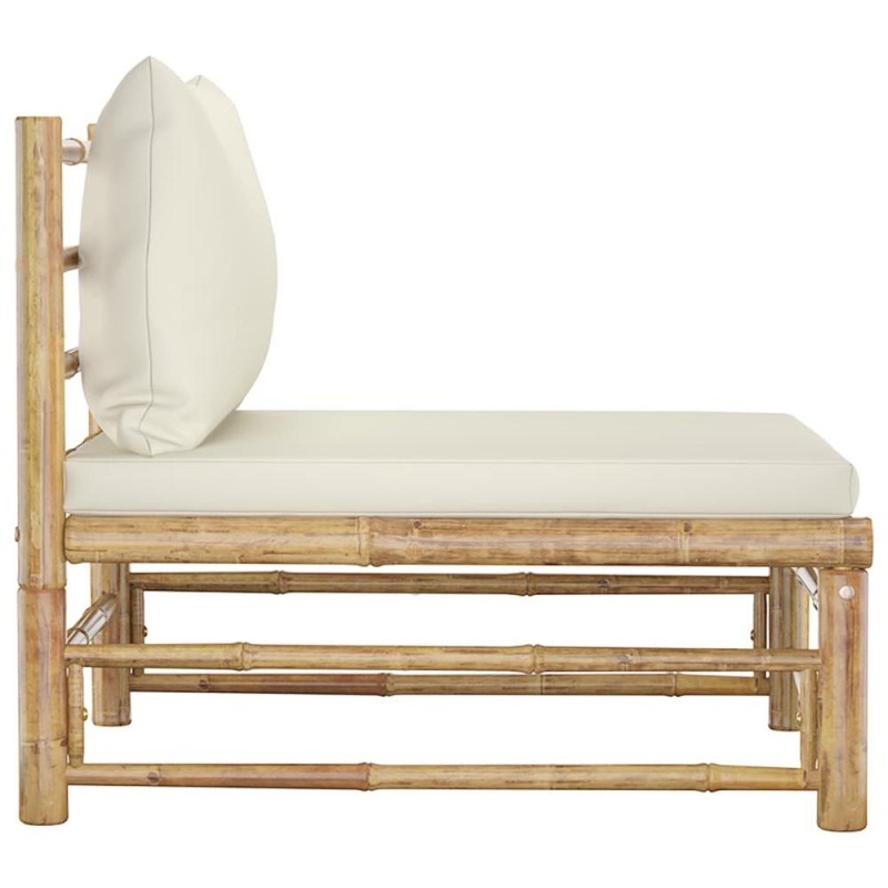 Vidaxl Garden Middle Sofa With Cream White Cushions Bamboo 3146