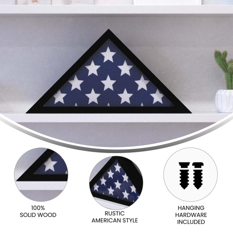 Sheehan Black Memorial Flag Display Case - Solid Wood Military Flag Display Case For 9.5 X 5 American Veteran Flag