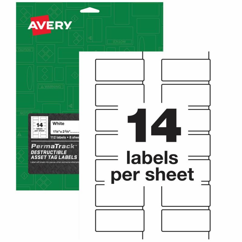 Avery® Permatrack Destructible Asset Tag Labels - 1.25" Length X 2.75" Width - Rectangular - 112 / Pack - White