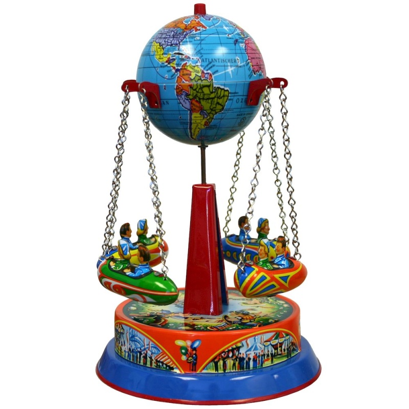 German Collectible Tin Toy Carousel With Rocket Ships
