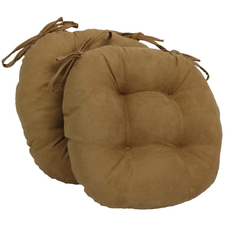 16-Inch Solid Micro Suede Round Tufted Chair Cushions (Set Of 2)
