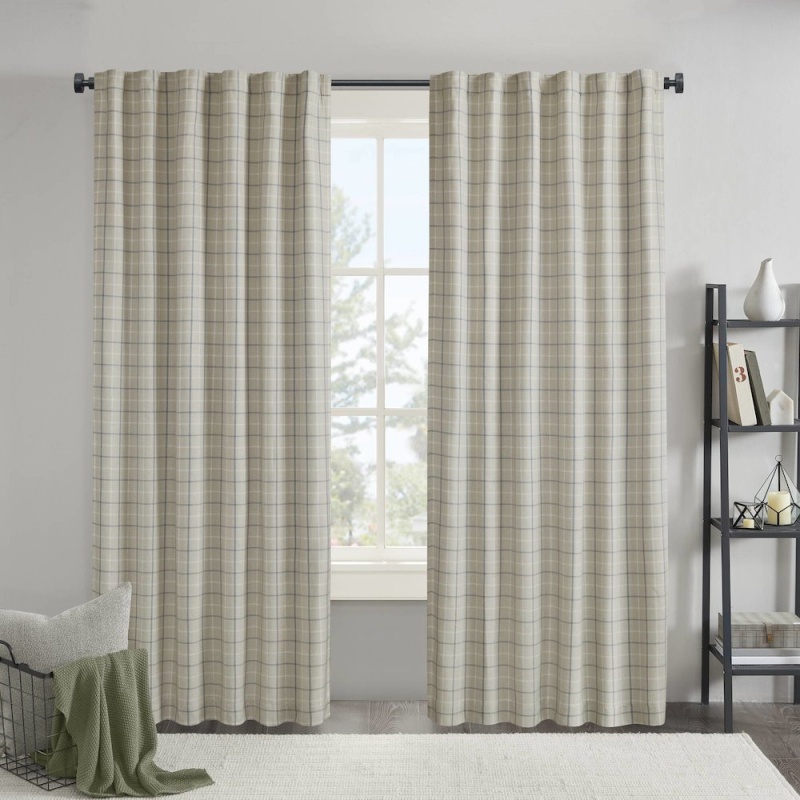 Plaid Rod Pocket and Back Tab Curtain Panel with Fleece Lining