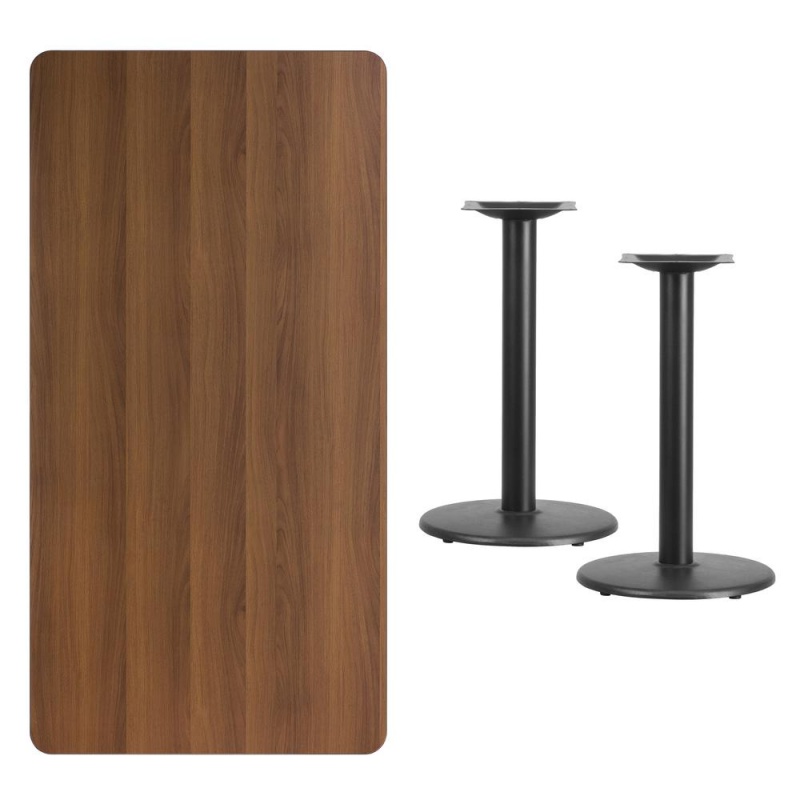 30'' X 60'' Rectangular Walnut Table Top With 18'' Round Table Height Bases
