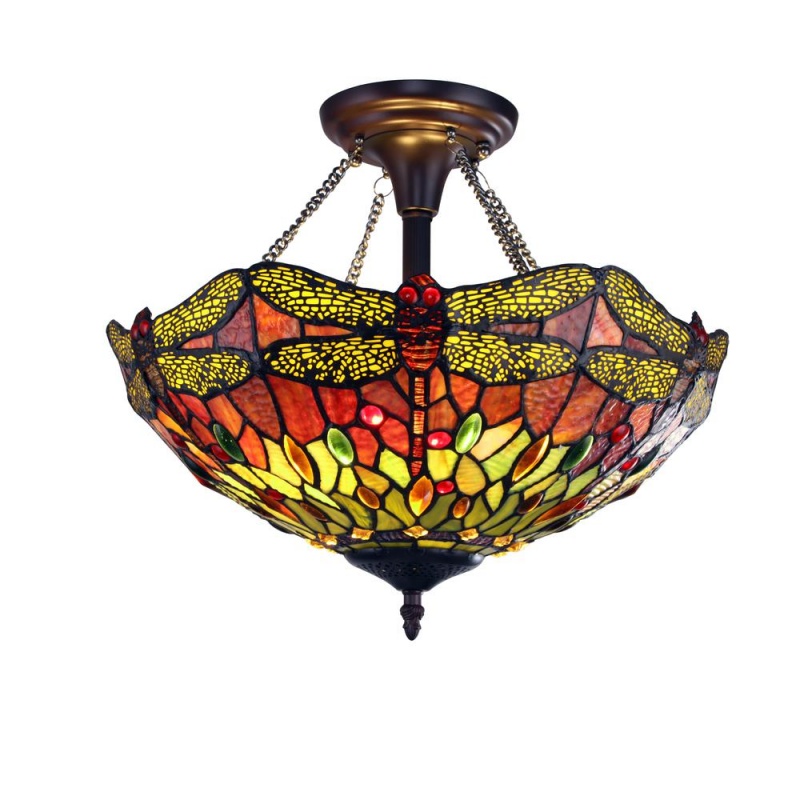 Empress Dragonfly Tiffany-Style Semi-Flush Light