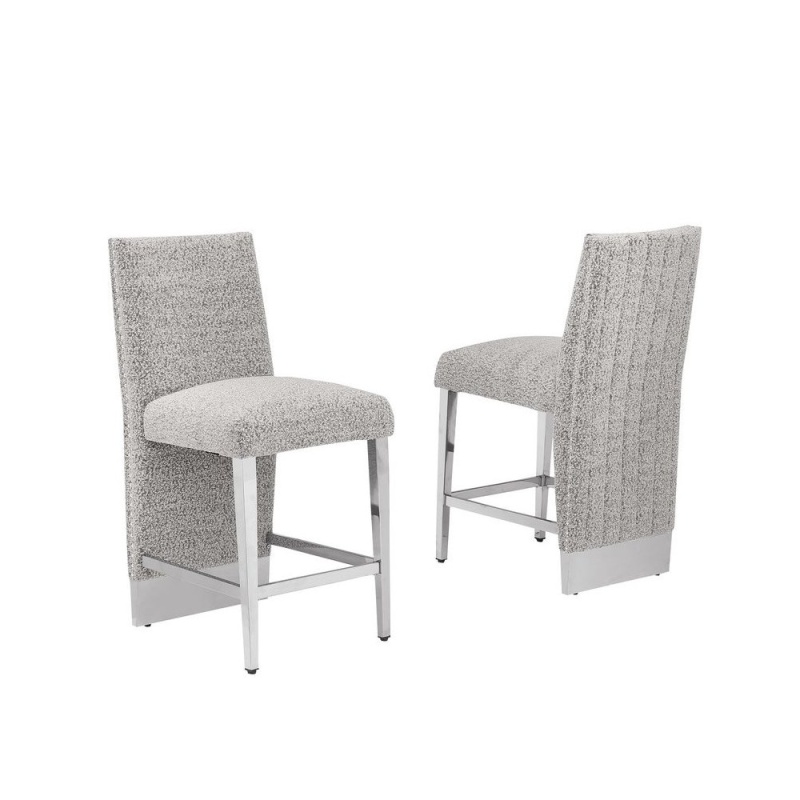 Luxe Rich Gray Boucle Barstools - Set Of 2