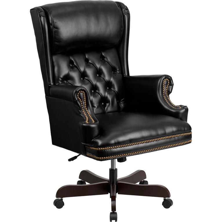 High Back Traditional Tufted Black Leathersoft Executive Ergonomic ...