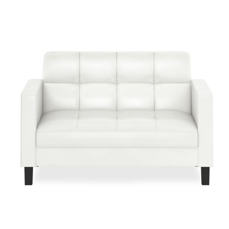 Furinno Brive Contemporary Tufted Loveseat, White Faux Leather