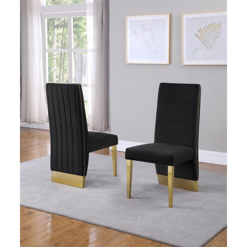 Tufted Velvet Upholstered Side Chair, 4 Colors To Choose (Set Of 2) - Black