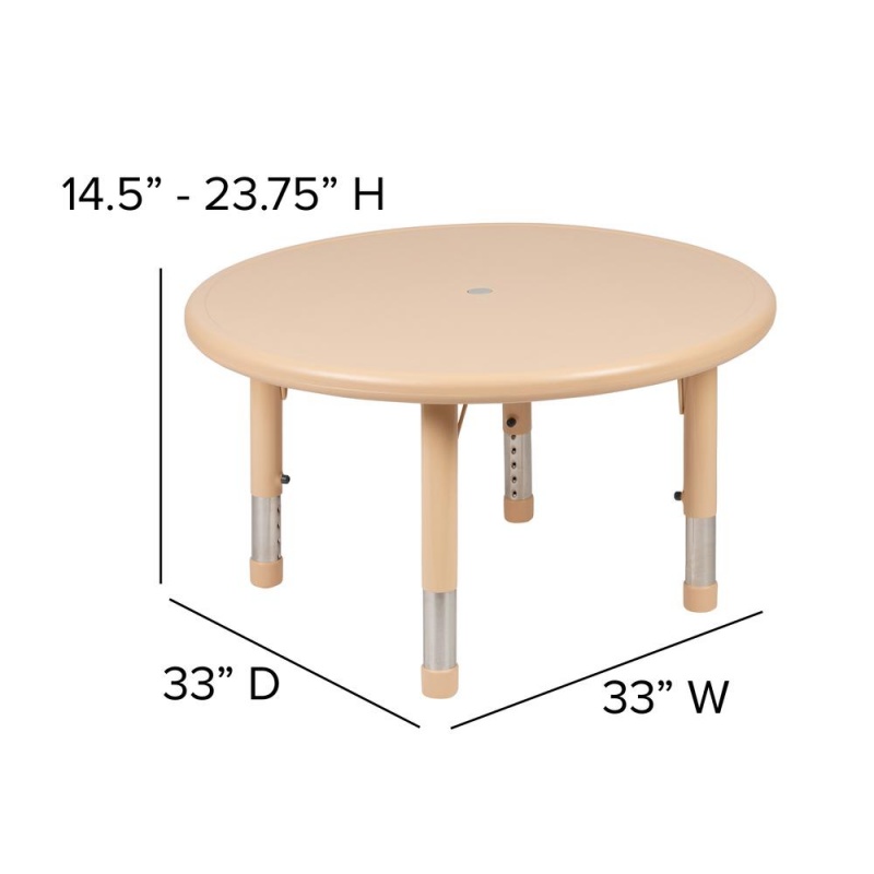 33" Round Natural Plastic Height Adjustable Activity Table