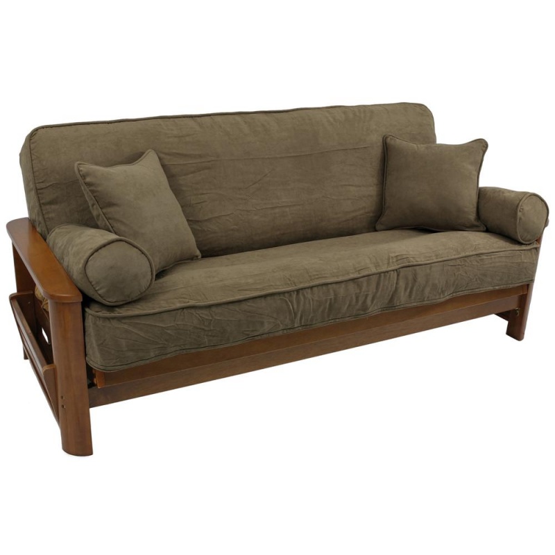 Solid Microsuede Full Futon Cover Set with Throw Pillows