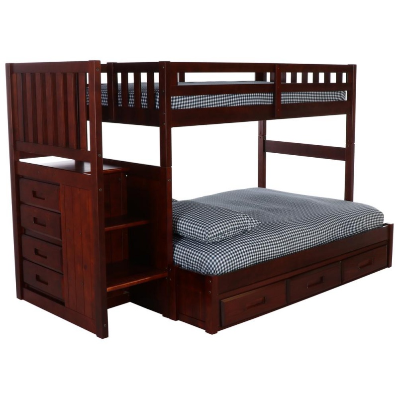 Os Home And Office Furniture Model Solid Pine Mission Staircase Twin Over Full Bunk Bed With Seven Drawers In Rich Merlot