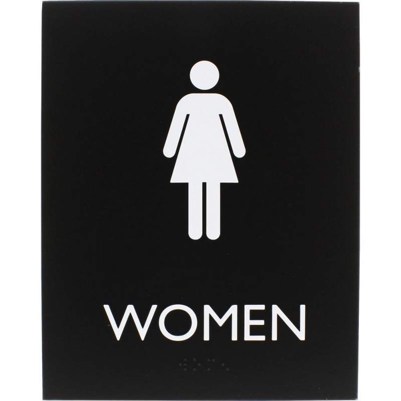 Lorell Restroom Sign - 1 Each - Women Print/Message - 6.4" Width X 8.5" Height - Rectangular Shape - Easy Readability, Braille - Plastic - Black