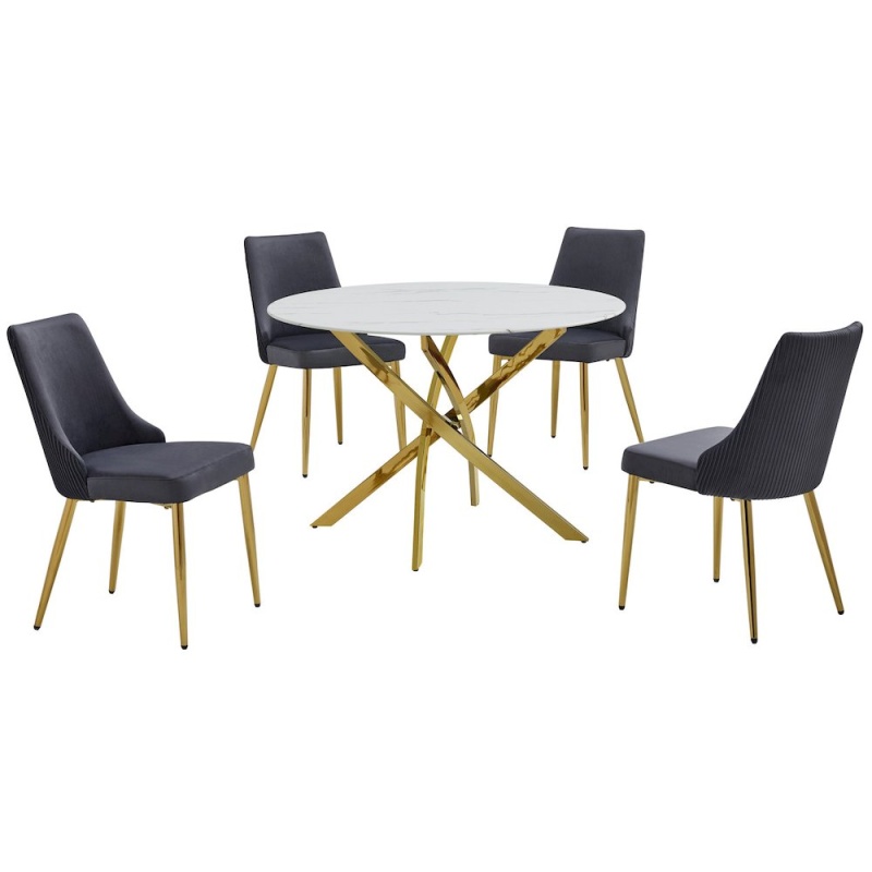 5-Piece Round Marble Wrap Tempered Glass Dining Set