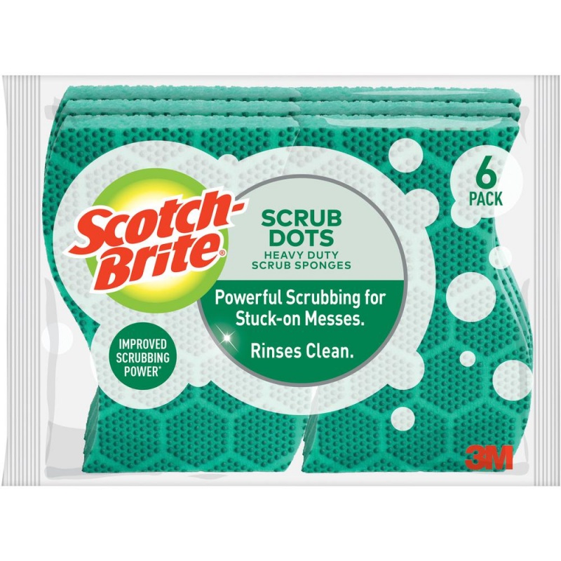 Scotch-Brite Scrub Dots Heavy-Duty Scrub Sponge - 2.5" Height X 6.2" Width X 4.7" Depth - 24/Carton - Green