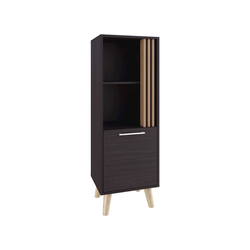 Orrin Storage Cabinet, 1 Door, 2 Shelves, Black / Natural Oak