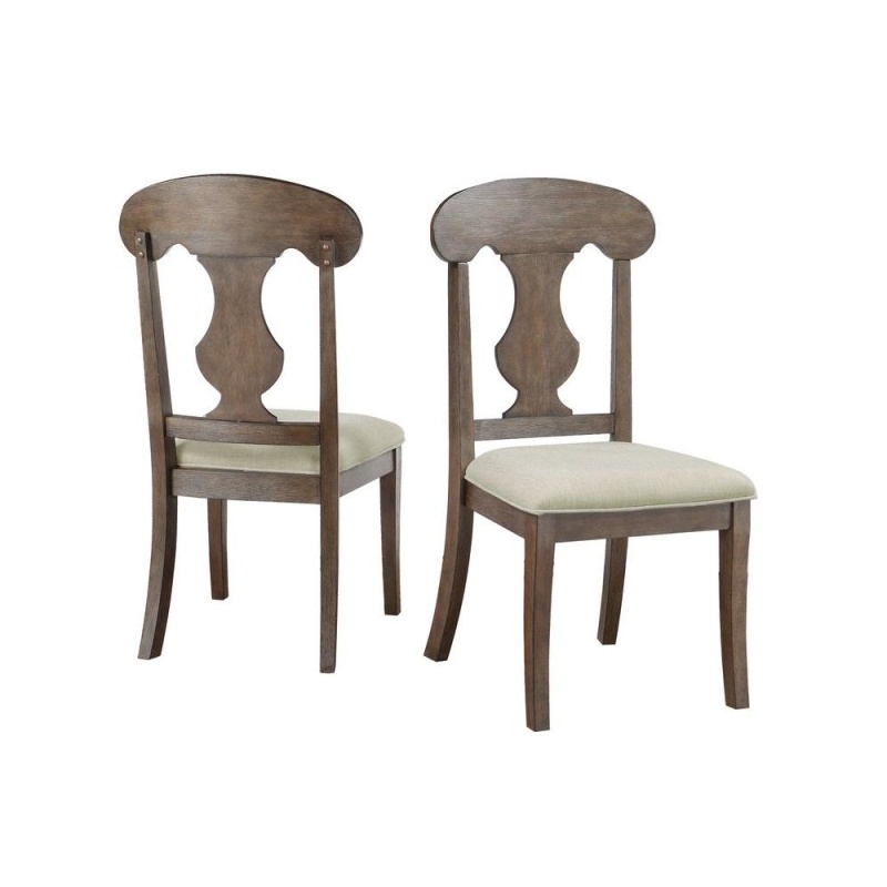 Rustic Oak Wood Dining Chairs with Beige Linen Seats, Set of 2