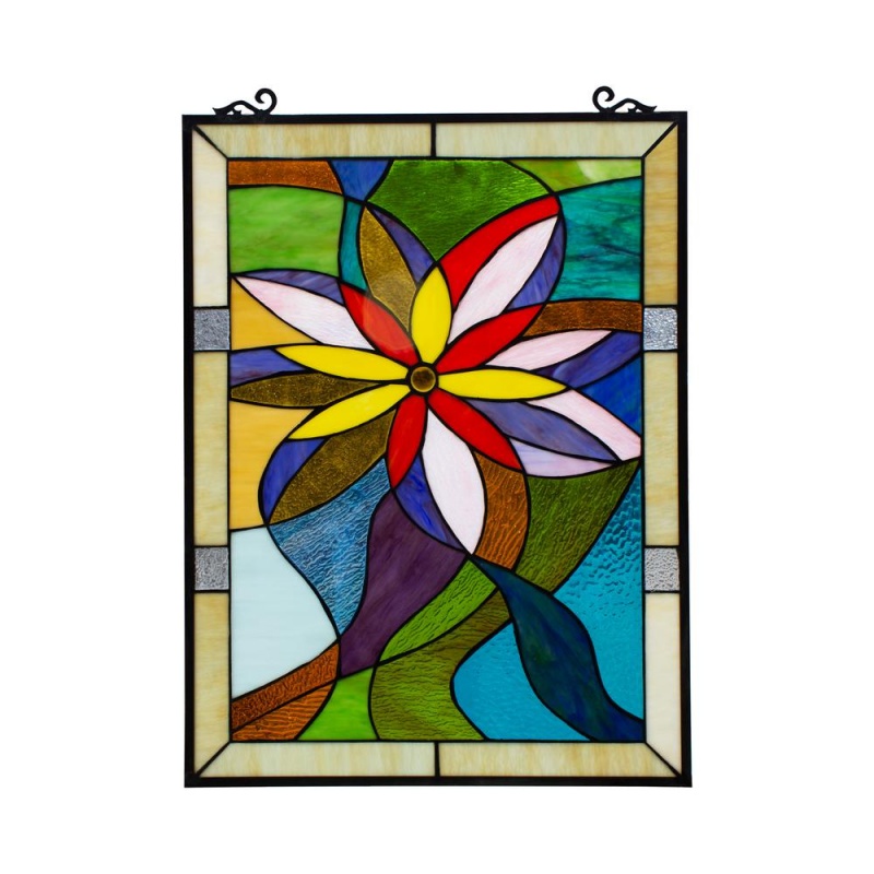 Chloe Lighting Colorful Daisy Tiffany-Style Floral Window Panel 24" Height
