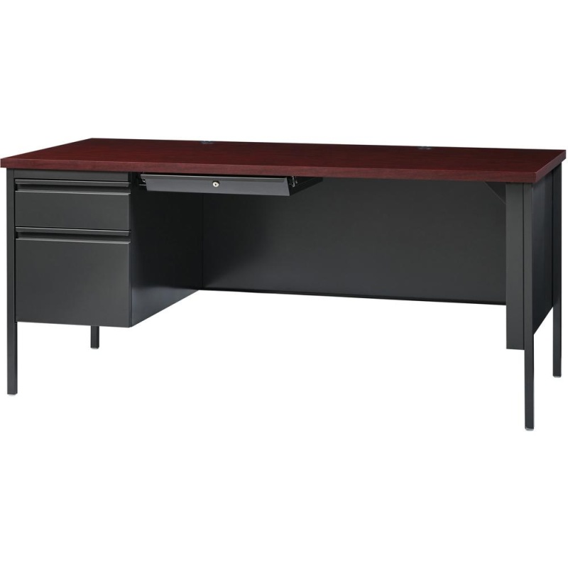 Lorell Fortress Series Left-Pedestal Desk - For - Table Toprectangle Top X 66" Table Top Width X 30" Table Top Depth X 1.12" Table Top Thickness - 29.50" Height - Assembly Required - Laminated, Mahoga