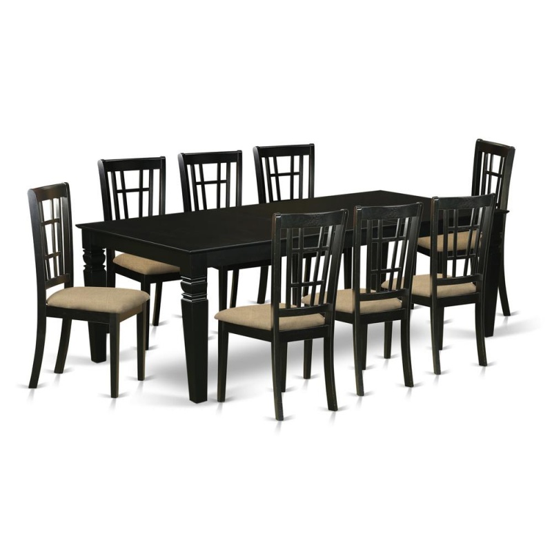 9 Pc Dining Room Set With A Dining Table And 8Linen Dining Chairs In Black