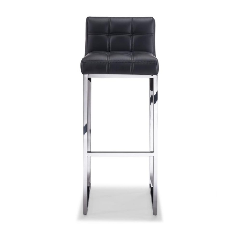 Eva Barstool Black Faux Leather Tufted Seat And Backrest Stainless Steel Base