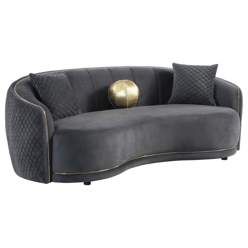 Brookside Velvet Upholstered Curved Sofa – Dark Grey