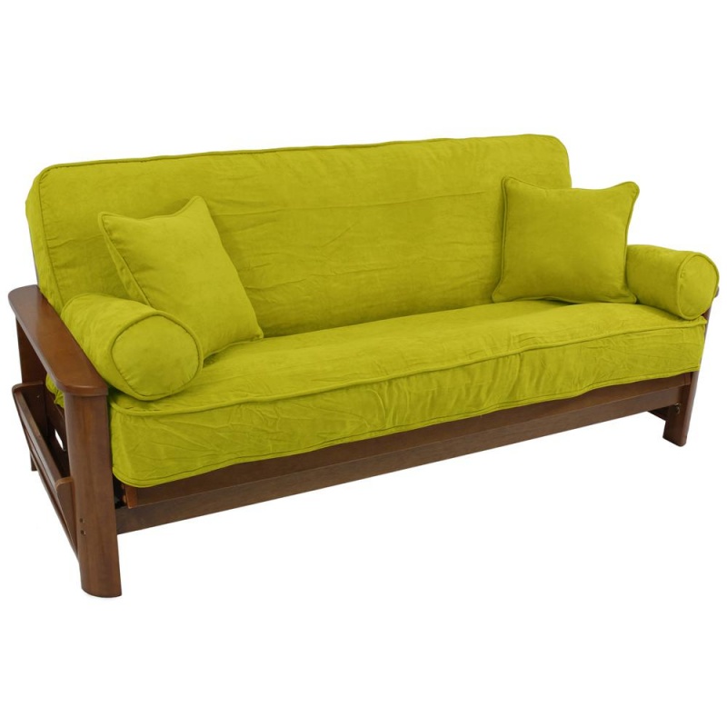 Solid Microsuede Full Futon Cover Set with Four Throw Pillows
