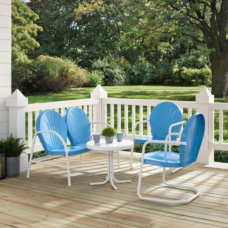 Griffith 4Pc Outdoor Conversation Set Blue/White - Loveseat, 2 Chairs, Side Table