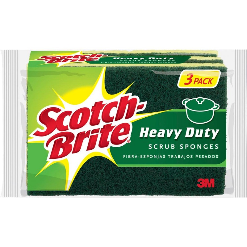Scotch-Brite Heavy-Duty Scrub Sponges - 2.8" Height X 4.5" Width X 4.5" Length X 590 Mil Thickness - 8/Carton - Yellow, Green