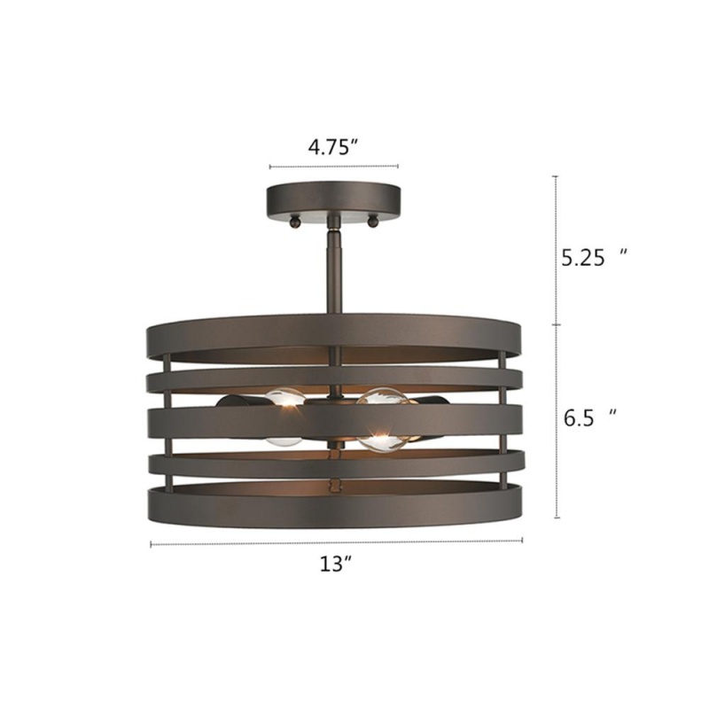 Paisley Farmhouse 2 Light Rubbed Bronze Semi-Flush Ceiling Fixture 13" Wide