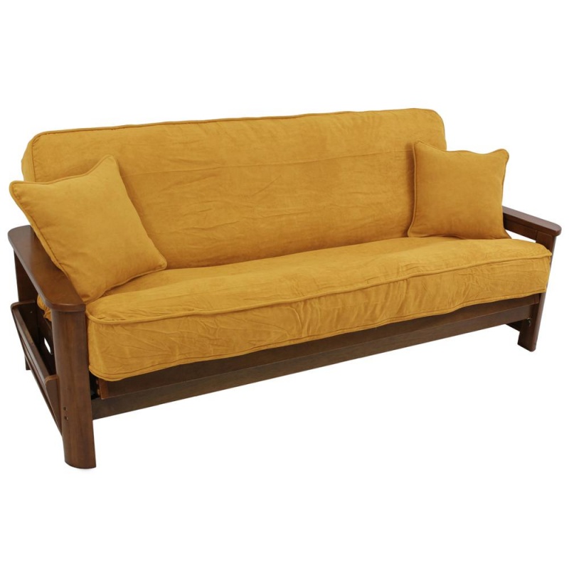 Solid Microsuede Double Corded 8 To 9-Inch Full Futon Cover Set With Two 18-Inch Throw Pillows (Set Of 3)