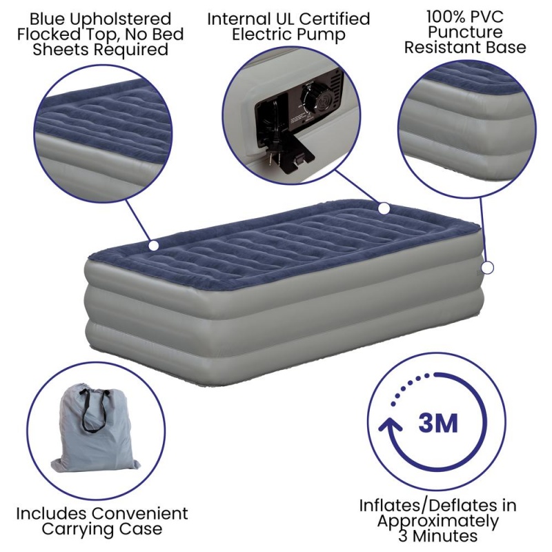 18 Inch Air Mattress With Etl Certified Internal Electric Pump And Carrying Case - Twin