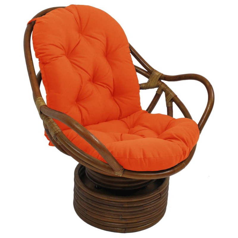 Rattan Swivel Rocker With Outdoor Fabric Cushion, Tangerine Dream