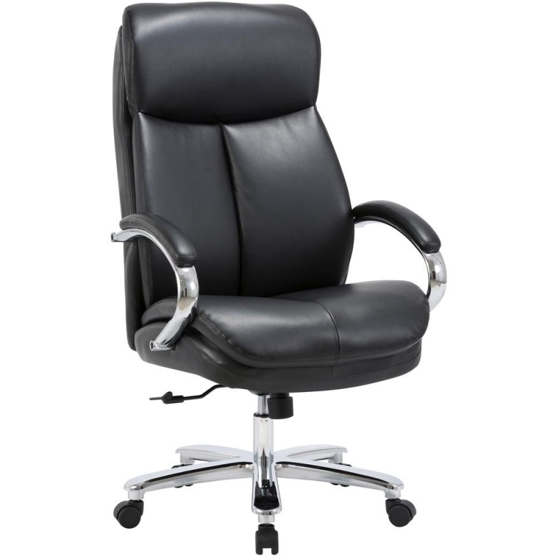 Lorell Executive Leather Big & Tall Chair - Bonded Leather Seat - Black Bonded Leather Back - Black - 1 Each