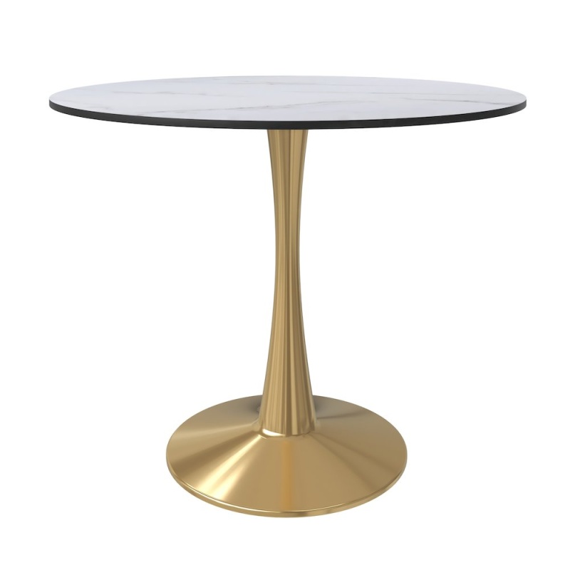 Bristol 31" Round Dining Table Gold Base With White Top