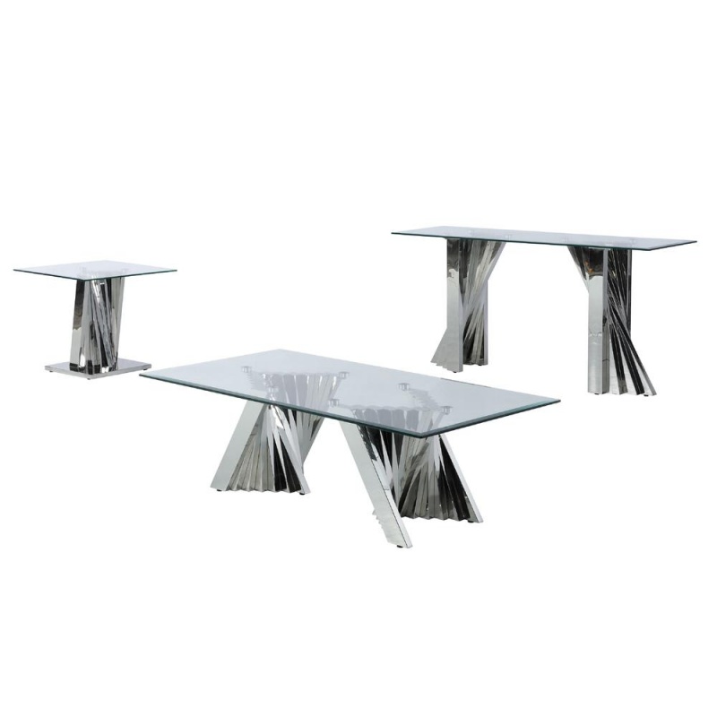 Glass Coffee Table Set with Stainless Steel Base