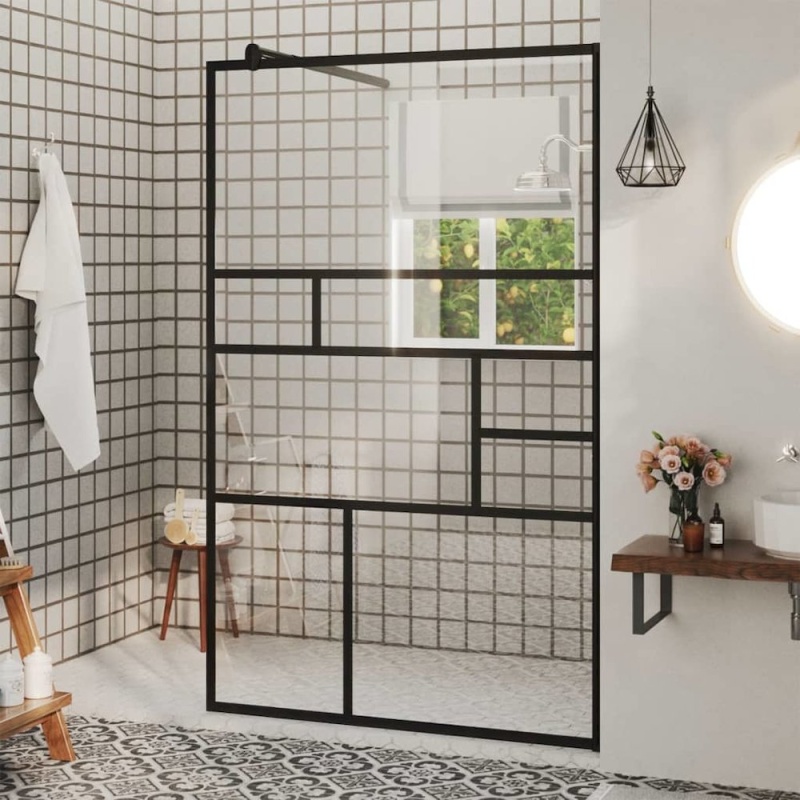 Walk-In Shower Wall With Clear ESG Glass 39.4"X76.8" Black