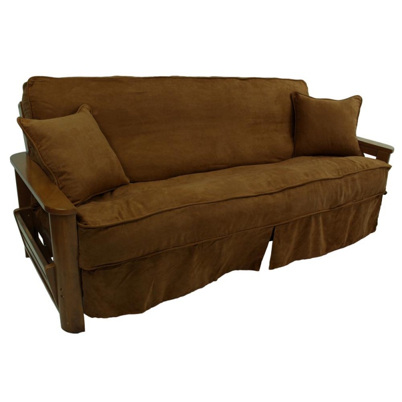 Solid Microsuede Double Corded 8 To 9-Inch Full Futon Slipcover Set With Two 18-Inch Throw Pillows (Set Of 3)