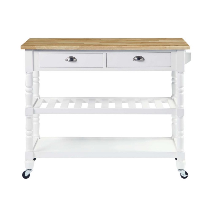 French Country 3 Tier Butcher Block Kitchen Cart With Drawers, Butcher Block/White