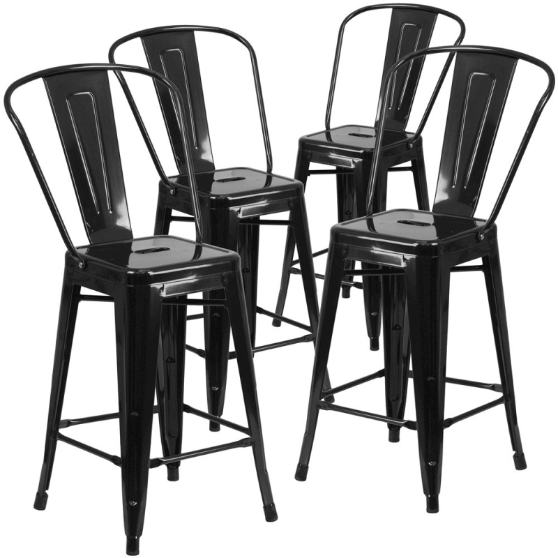 4 Pack 24" Black Metal Counter Height Stool with Back