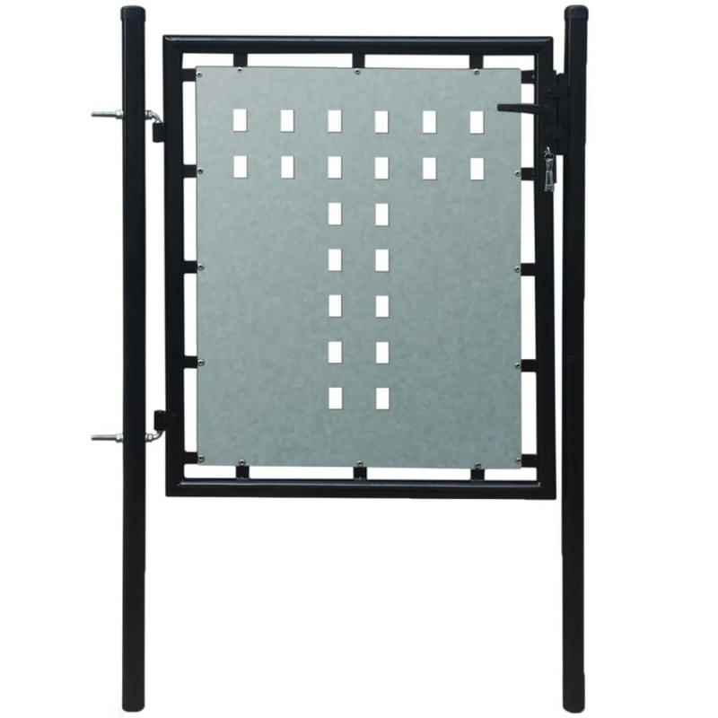 Vidaxl Single Door Fence Gate Galvanised Steel 3.28Ftx2.46Ft Black