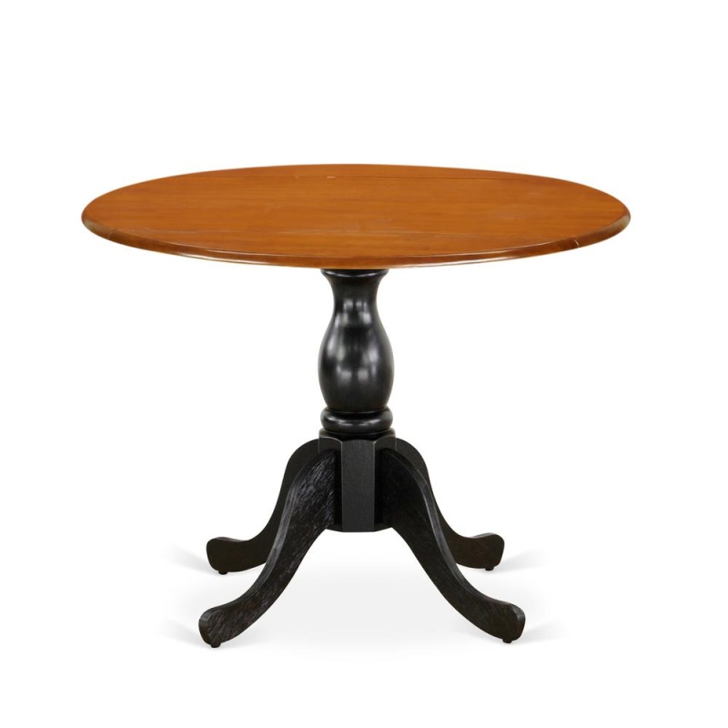 East West Furniture Kitchen Table With Drop Leaves - Cherry Table Top And Black Pedestal Leg Finish