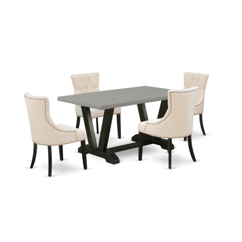 East West Furniture V696fr102-5 5-Pc Dinette Set - 4 Upholstered Dining Chairs And 1 Modern Rectangular Cement Breakfast Table With Button Tufted Chair Back - Wire Brushed Black Finish