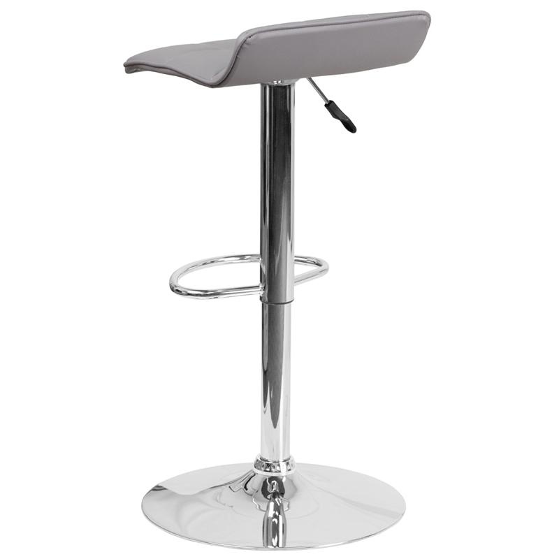 Contemporary Gray Vinyl Adjustable Height Barstool With Quilted Wave Seat And Chrome Base
