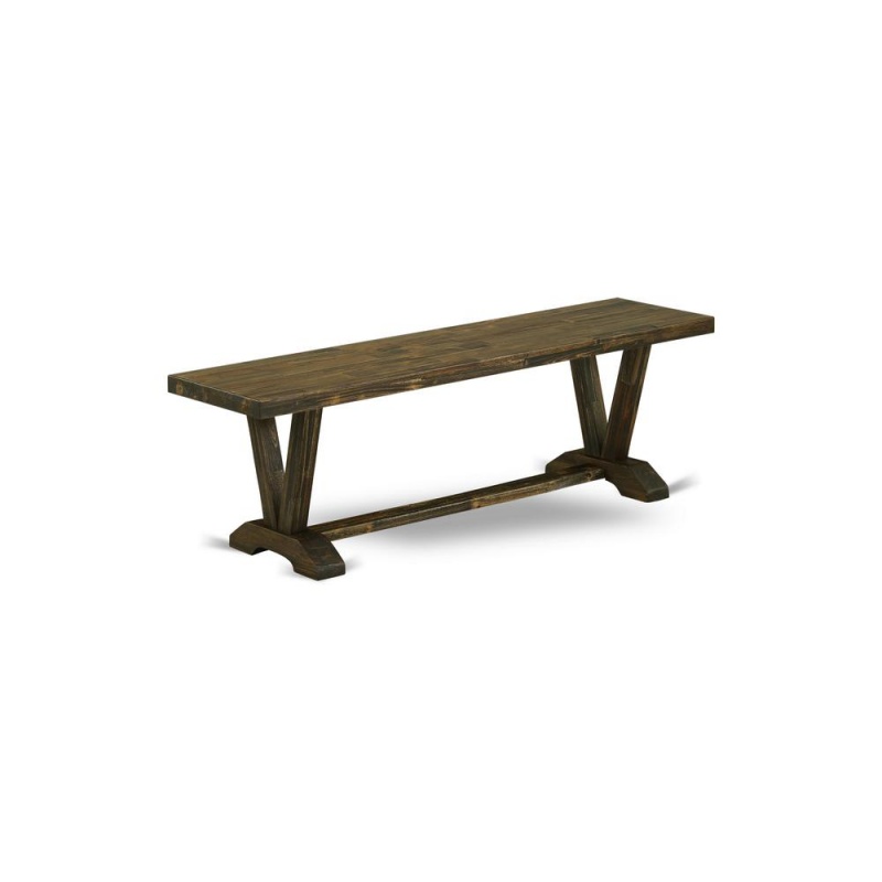 V-Style Mid Century Modern Dining Bench With Wooden Seat